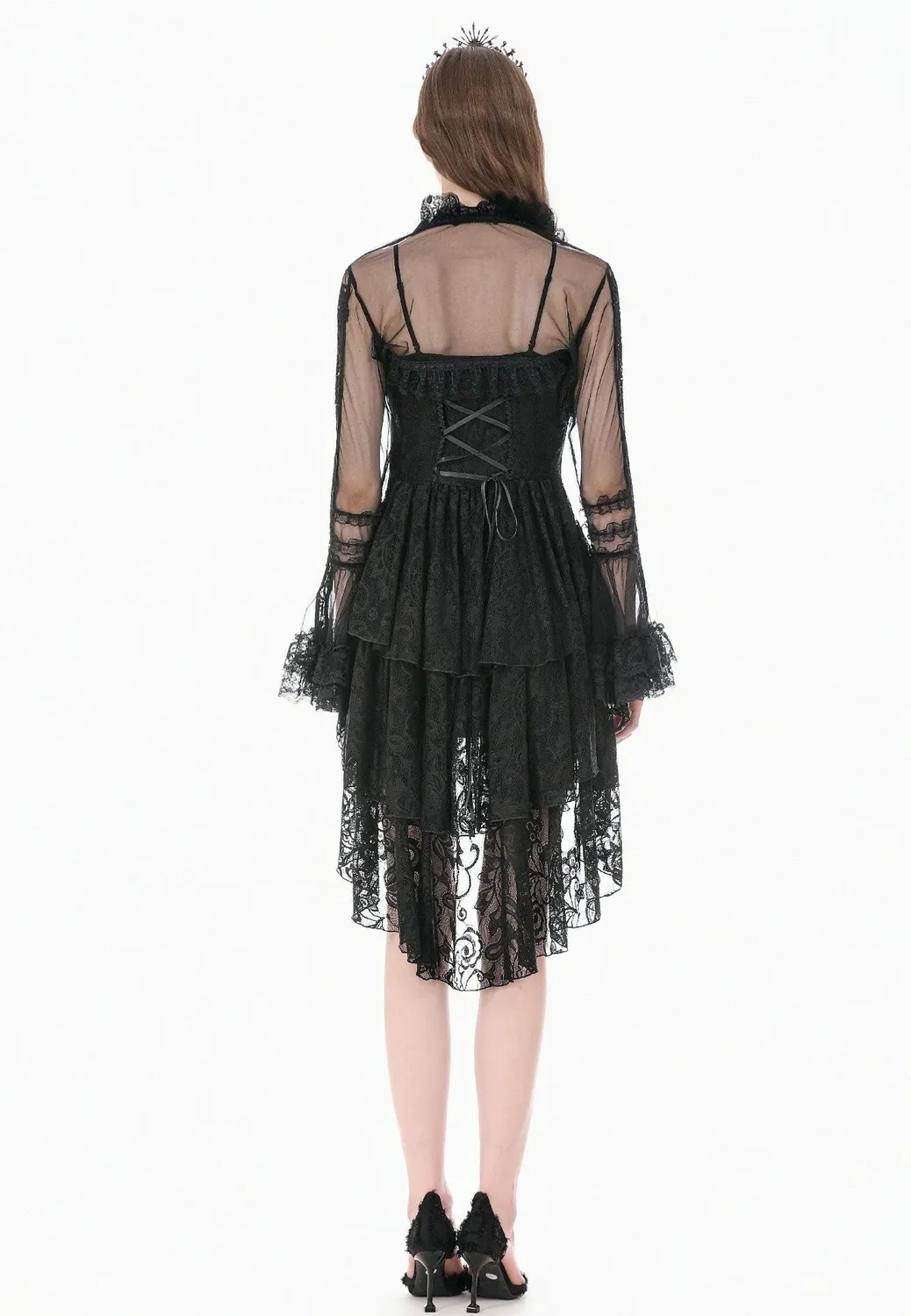 Impericon Gothic Romantic Mesh With Ruffled High Neck Bolero schwarz