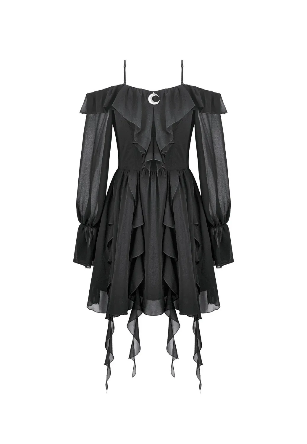 Impericon Gothic Black Chiffon Off The Shoulder Kleid schwarz