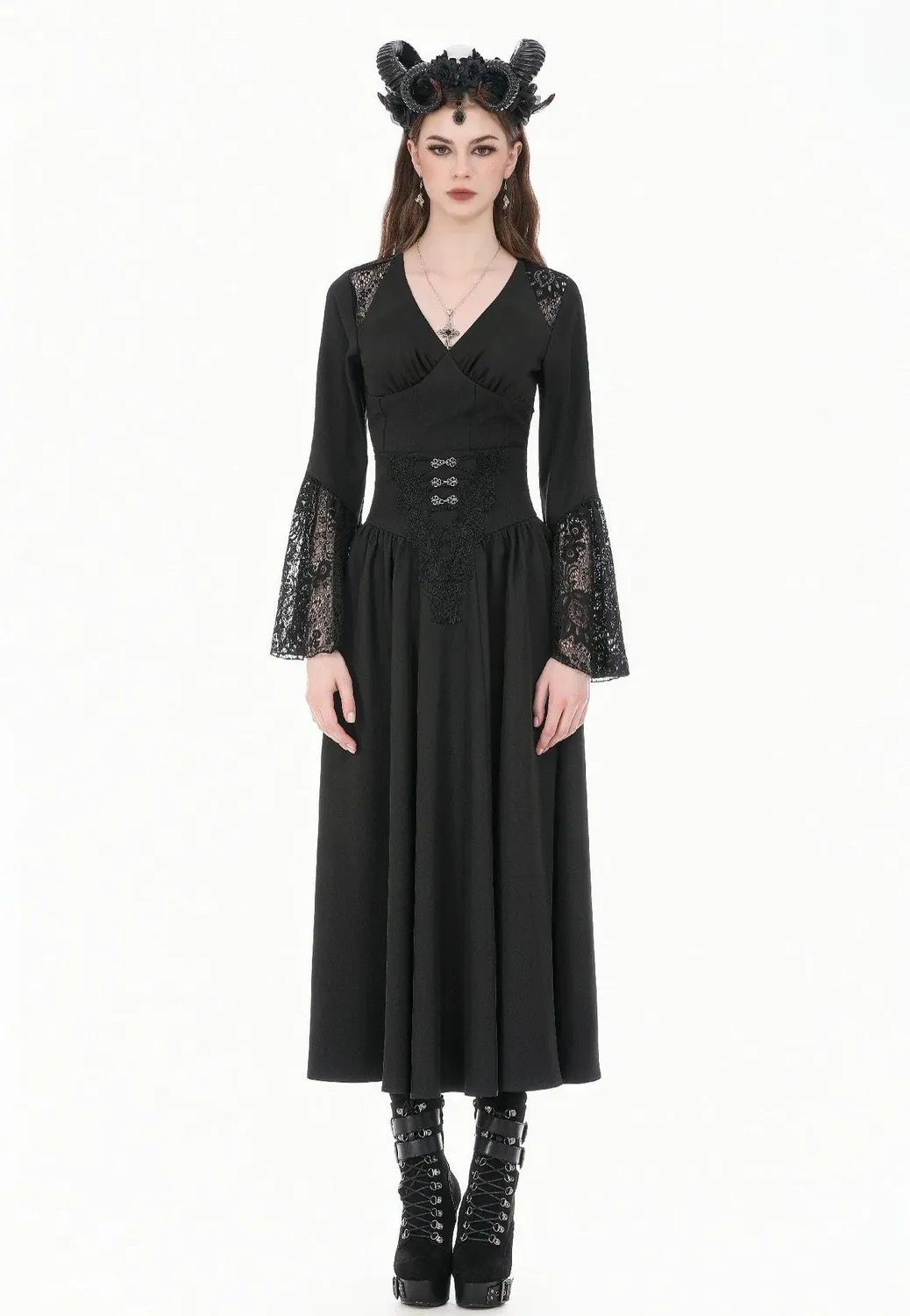 Impericon Gothic High Waist Rock schwarz Stickerei