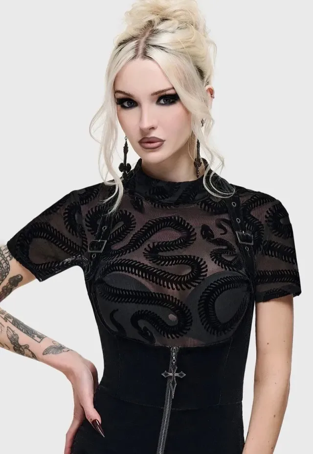 Serpentes Black Oberteil Damen Mesh Kurzarm