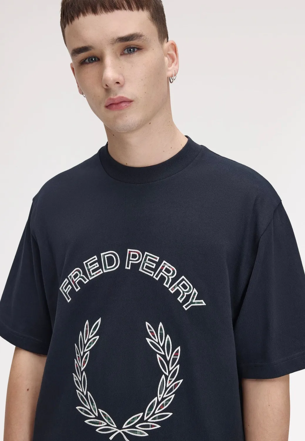 Tartan Applique Navy T-Shirt Streetwear