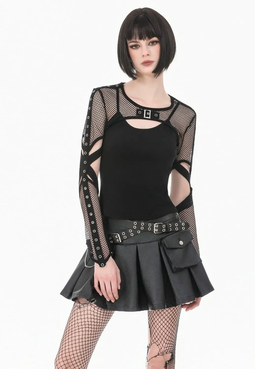 Impericon Tech-Punk Elastic Mesh Shrug Bolero Schwarz