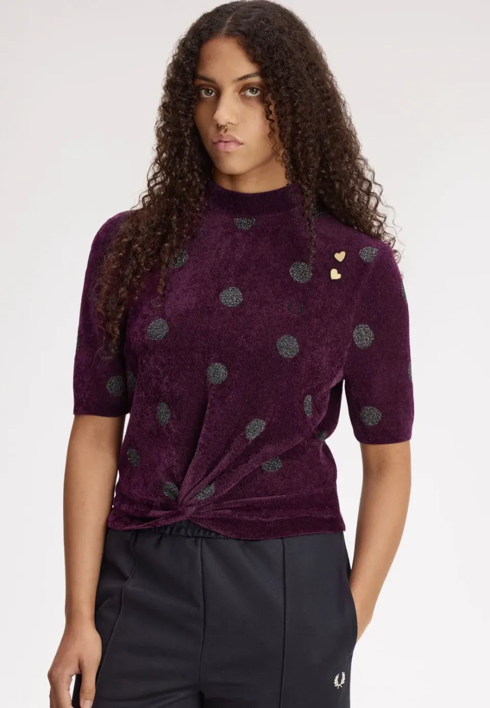 Impericon Polka Dot Knitted Plum Stricktop lila Kurzarm