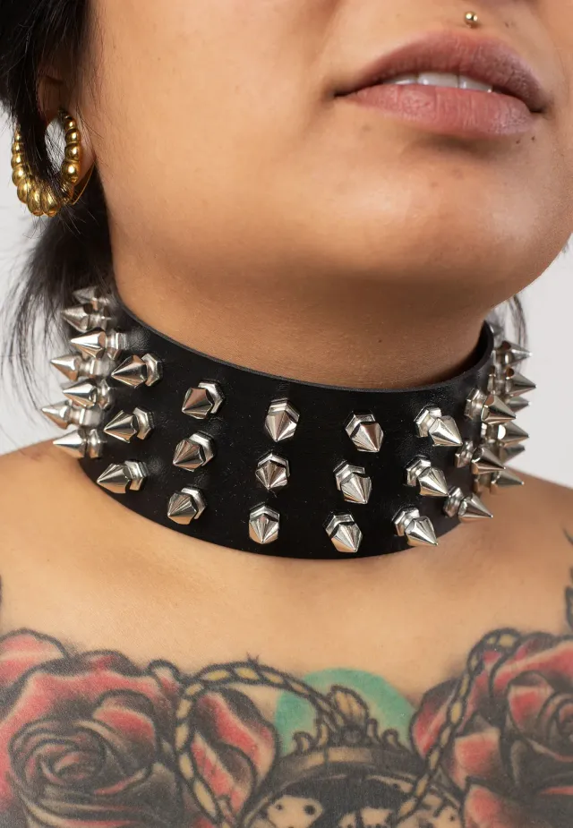 Impericon 3 Row Spike Neckband Choker Schwarz