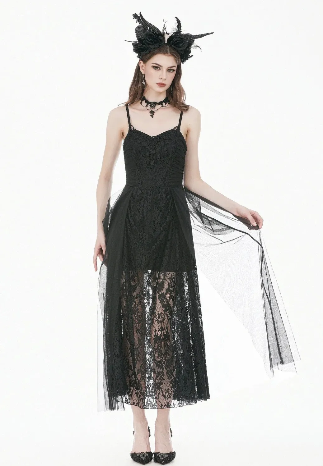 Impericon Dark Rite Gothic Lace Long Kleid schwarz Spitze