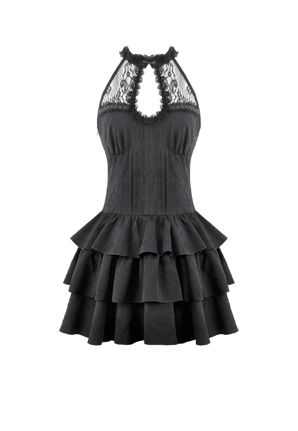 Impericon Gothic Halter Kleid Schwarz Spitze Jacquard Rüschen