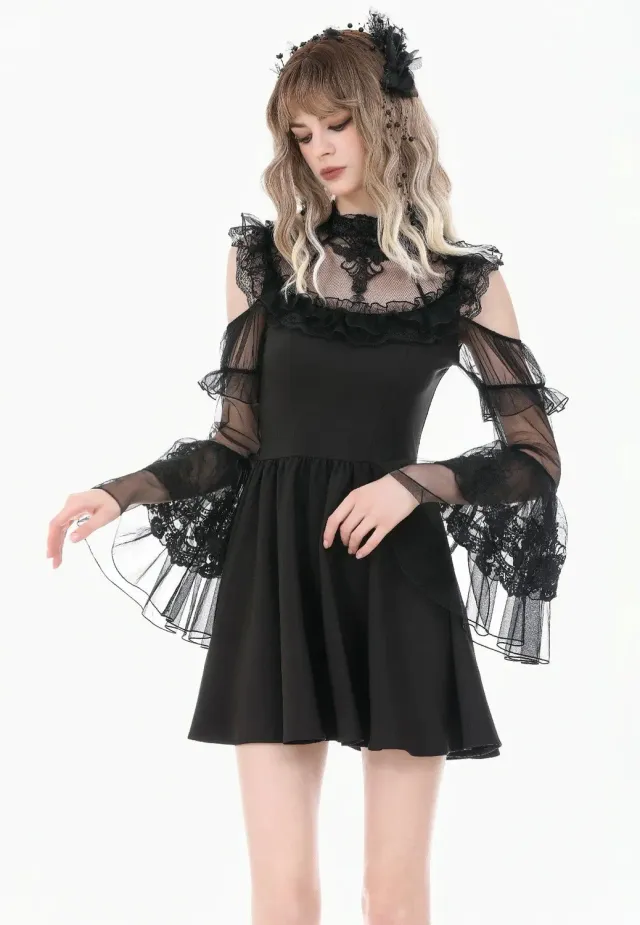 Impericon Romantic Gothic High-Neck Sheer Mesh Kleid schwarz