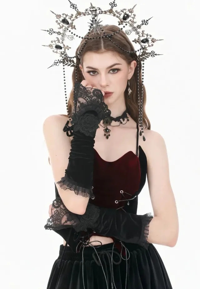 Impericon Gothic Romantic Velvet Handstulpen schwarz