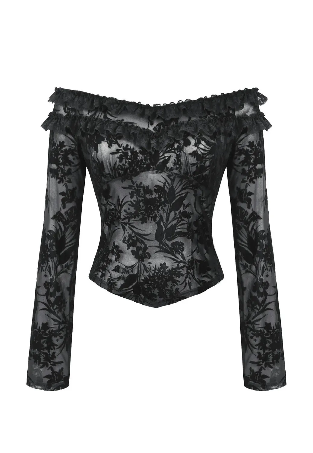 Gothic Sexy Off-Shoulder Velvet Lace Top Schwarz