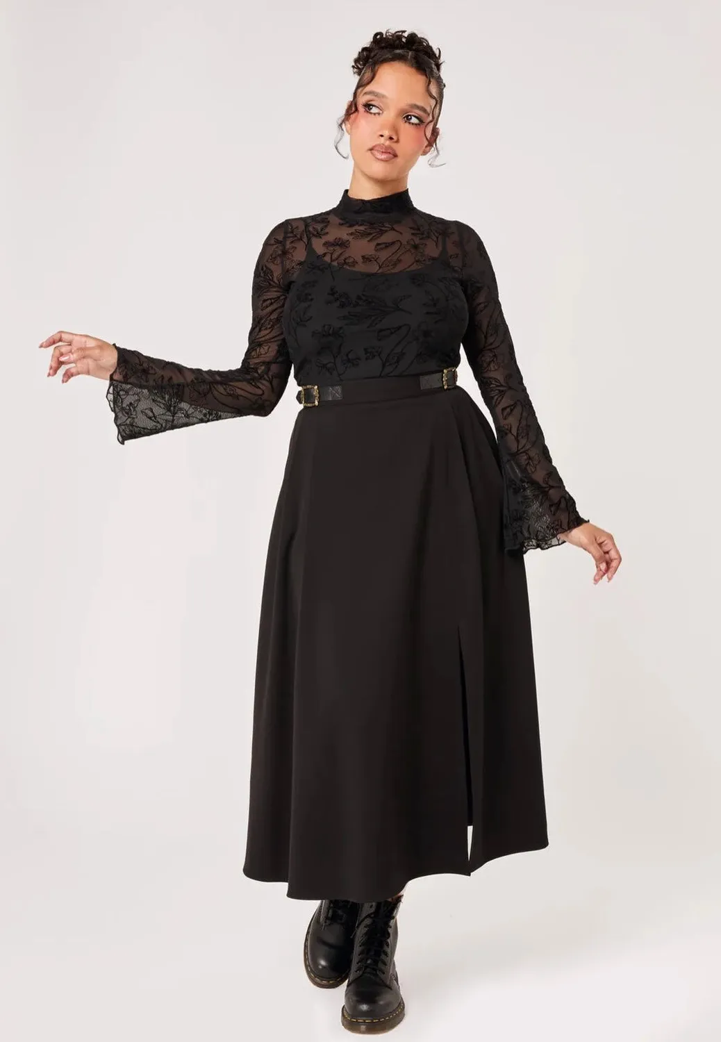 Impericon Wildflower Black Top Spitze schwarz Langarm