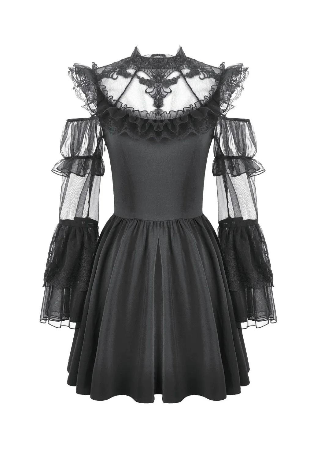 Impericon Romantic Gothic High-Neck Sheer Mesh Kleid schwarz
