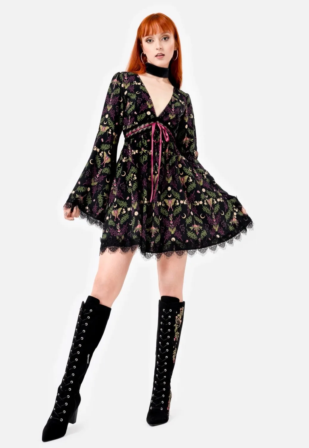Impericon Astrantia Knee High Stiefel Schwarz Gothic