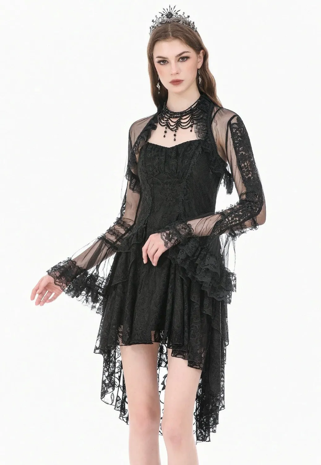 Impericon Gothic Romantic Mesh With Ruffled High Neck Bolero schwarz