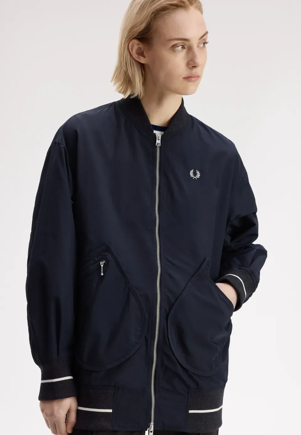 Impericon Longline Tipped Bomber Navy Jacke navy Nylon