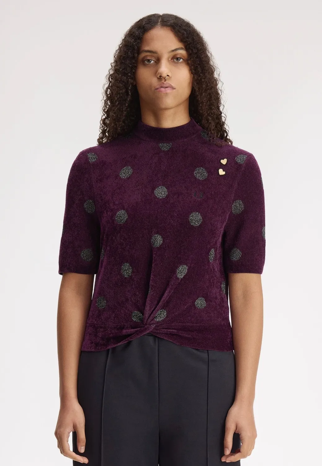 Impericon Polka Dot Knitted Plum Stricktop lila Kurzarm
