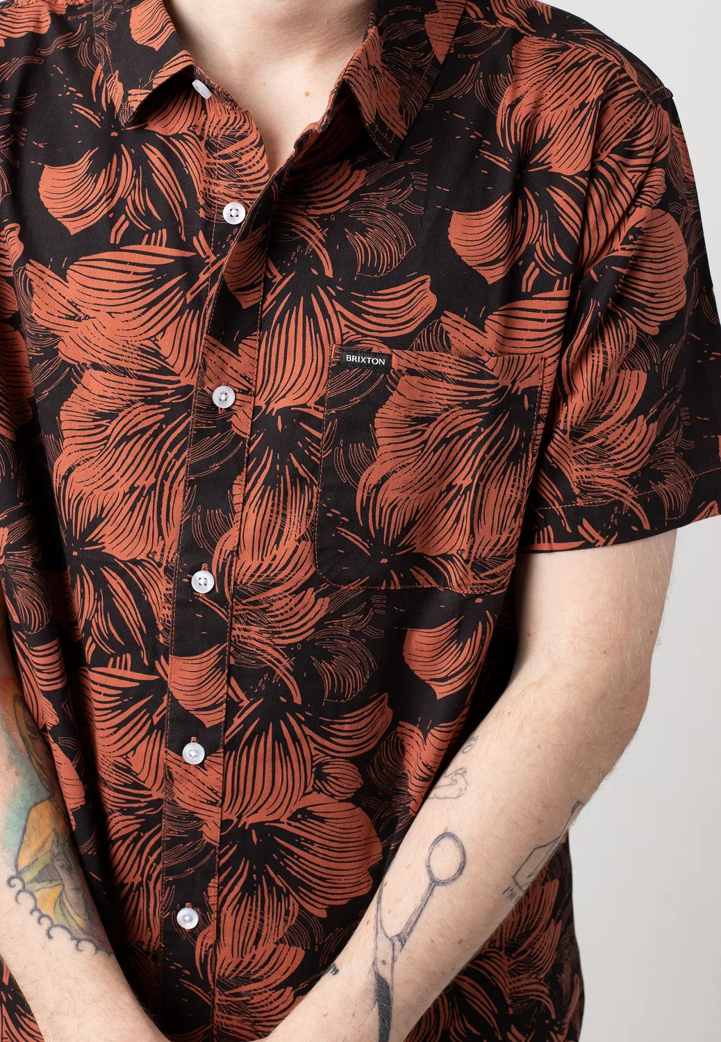 Impericon Charter Print Washed Black/Terracotta Floral Hemd